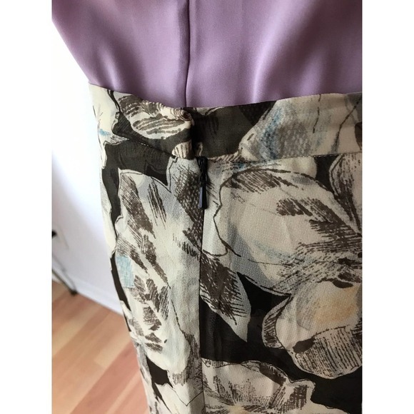 Vintage Brown Floral Midi Skirt Swishy Vintage Neutral Silk Plus Size - Picture 7 of 8